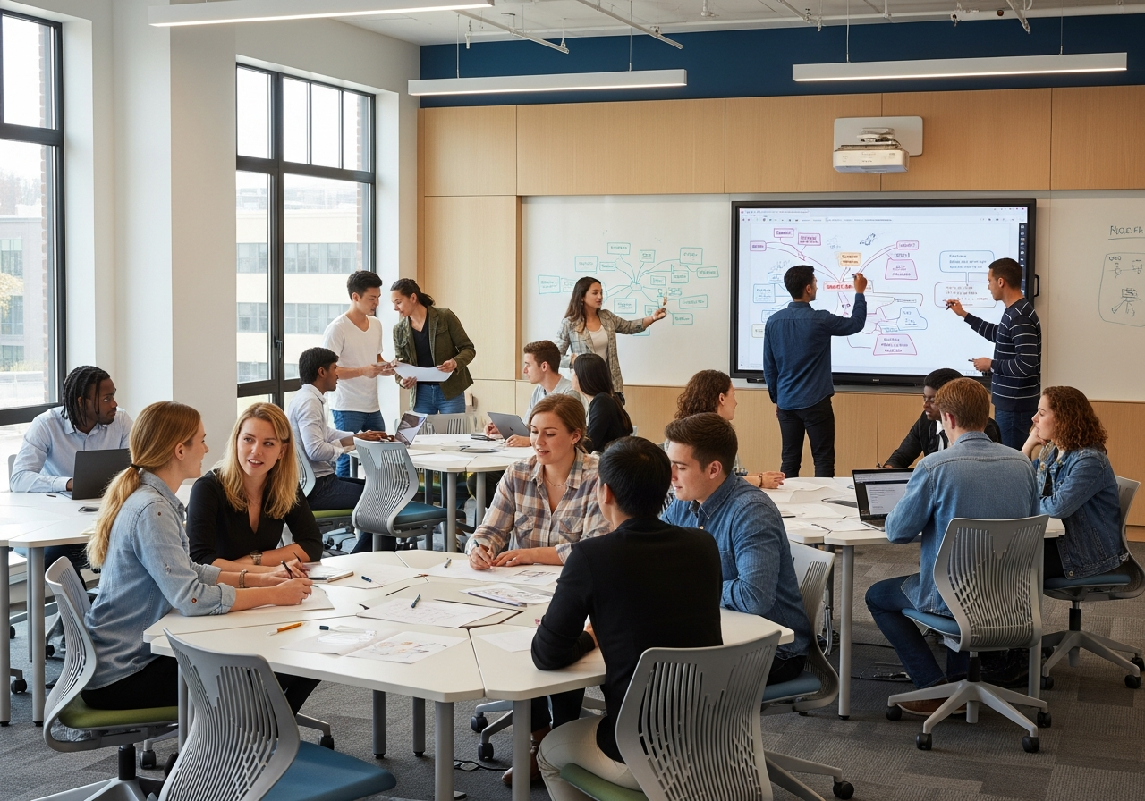 Aula di pittura con studenti che dipingono su cavalletti
